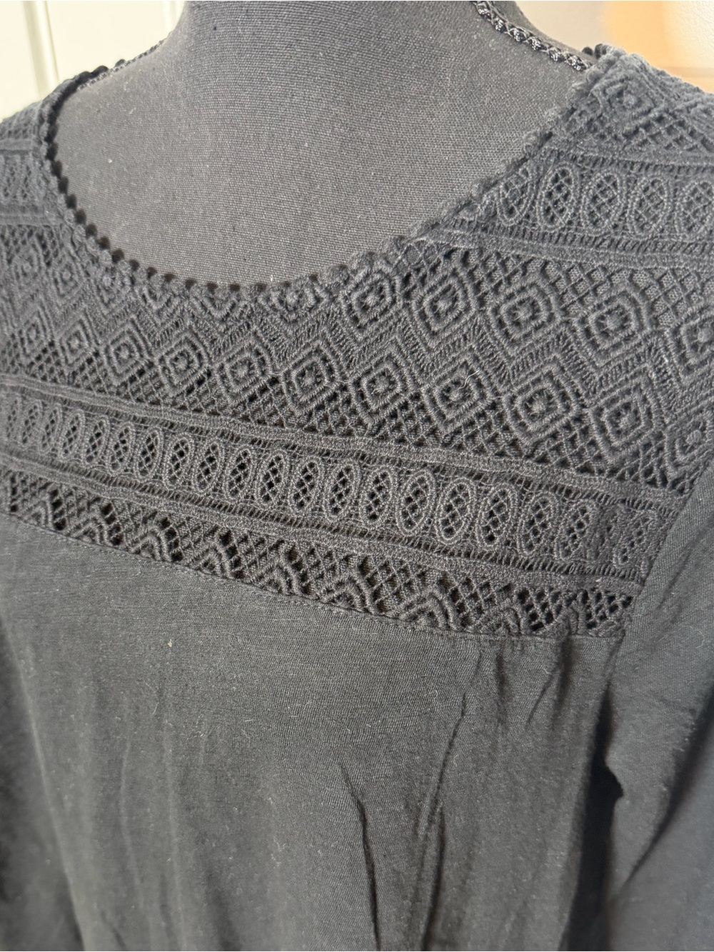 GAP Black Boho Crochet Lace 3/4 Sleeve Tunic Top Size Large